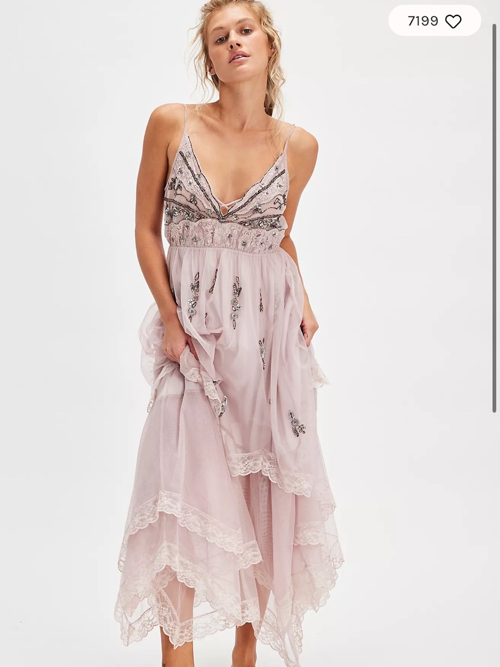 Free People Dusty Pink Embroidered Midi Slip Dress